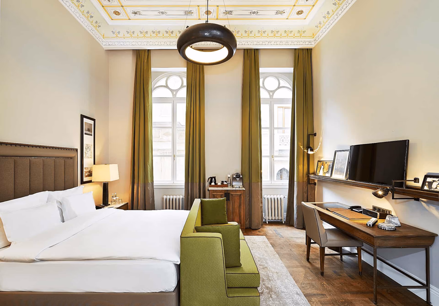 Guestroom with tall windows