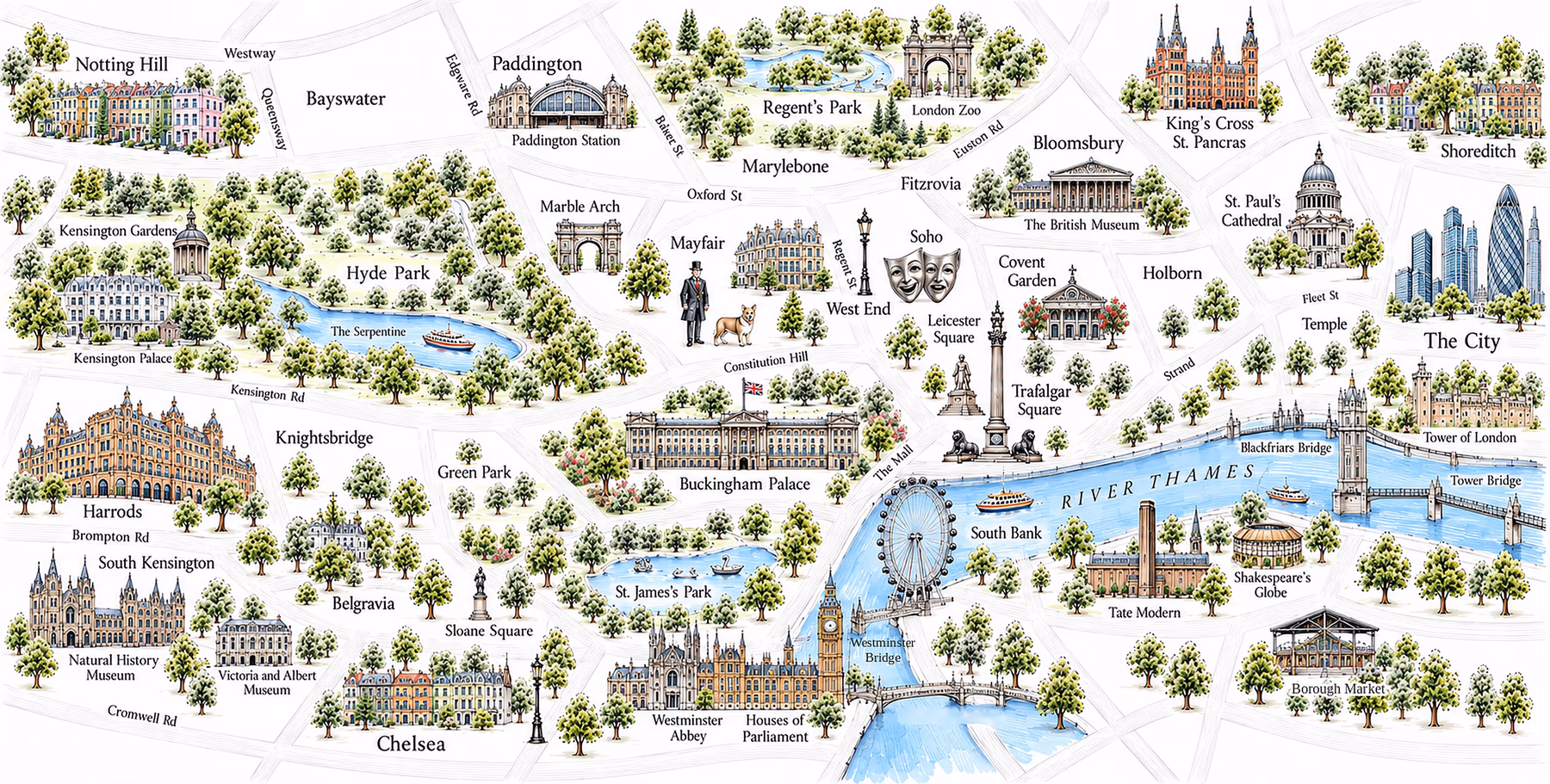 Illustrated map of London neighbourhoods