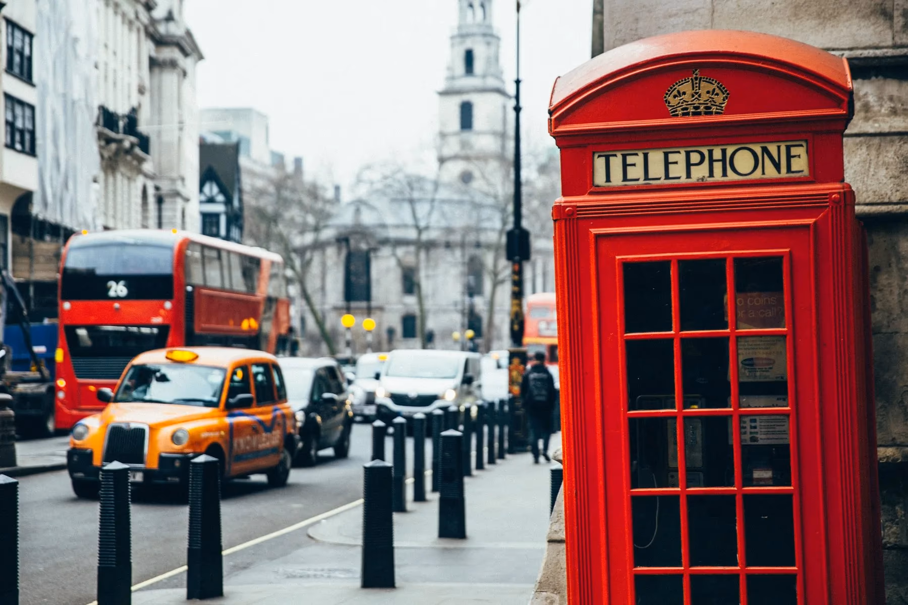 A classic red telephone box in London