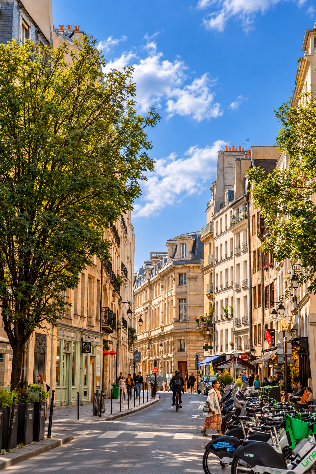 A charming street in Le Marais in Paris