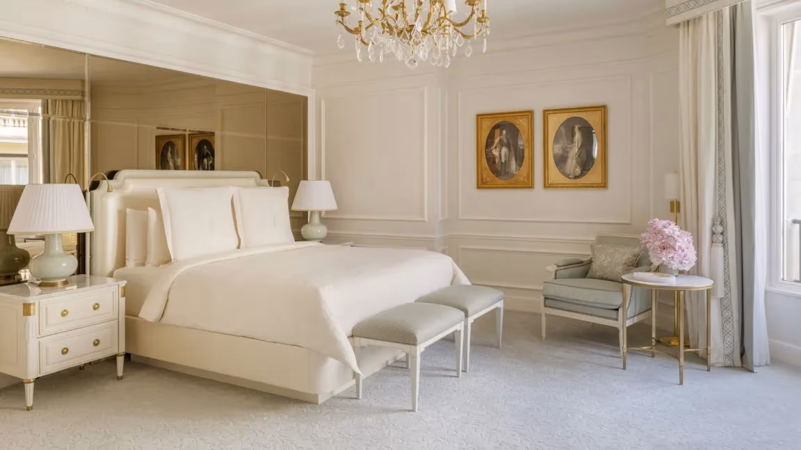 Elegant classic hotel room with a chandelier